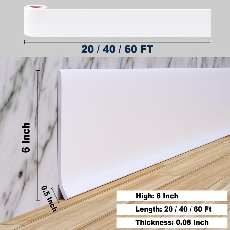 Duzzy Flexible Baseboard Molding Trim  6 Inch(W) x 20 Feet(L) Peel and Stick Rubber Wall Trim Molding  Self-Adhesive Vinyl Wall Base Cove Base - Image 2